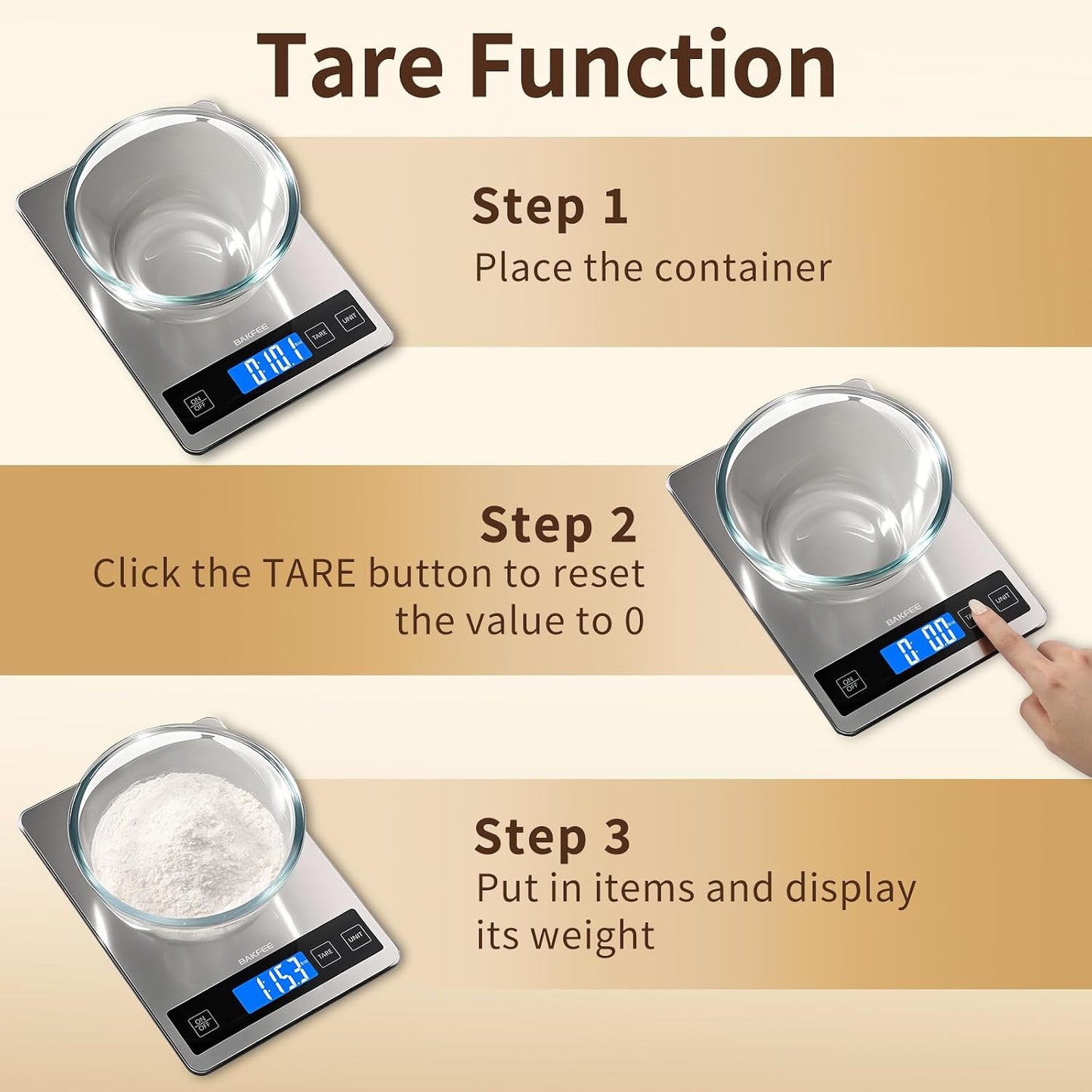 BakFee 33 lb Digital Kitchen Food Scale, 1g Precision