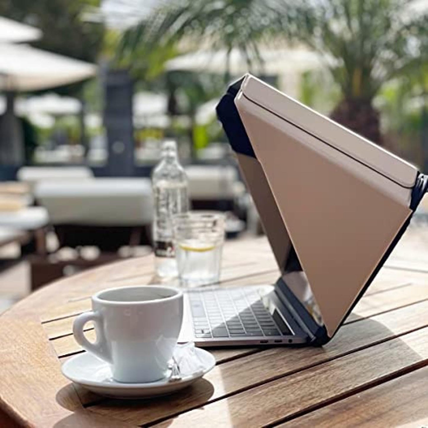 4-in-1 Laptop Screen Shade – Original Lux Hood – Sun, Privacy, Heat & Contrast Protection, Freestanding with Pocket, Fits 15–16” MacBook & PC, Patented, Beige | PHILBERT Danish Design
