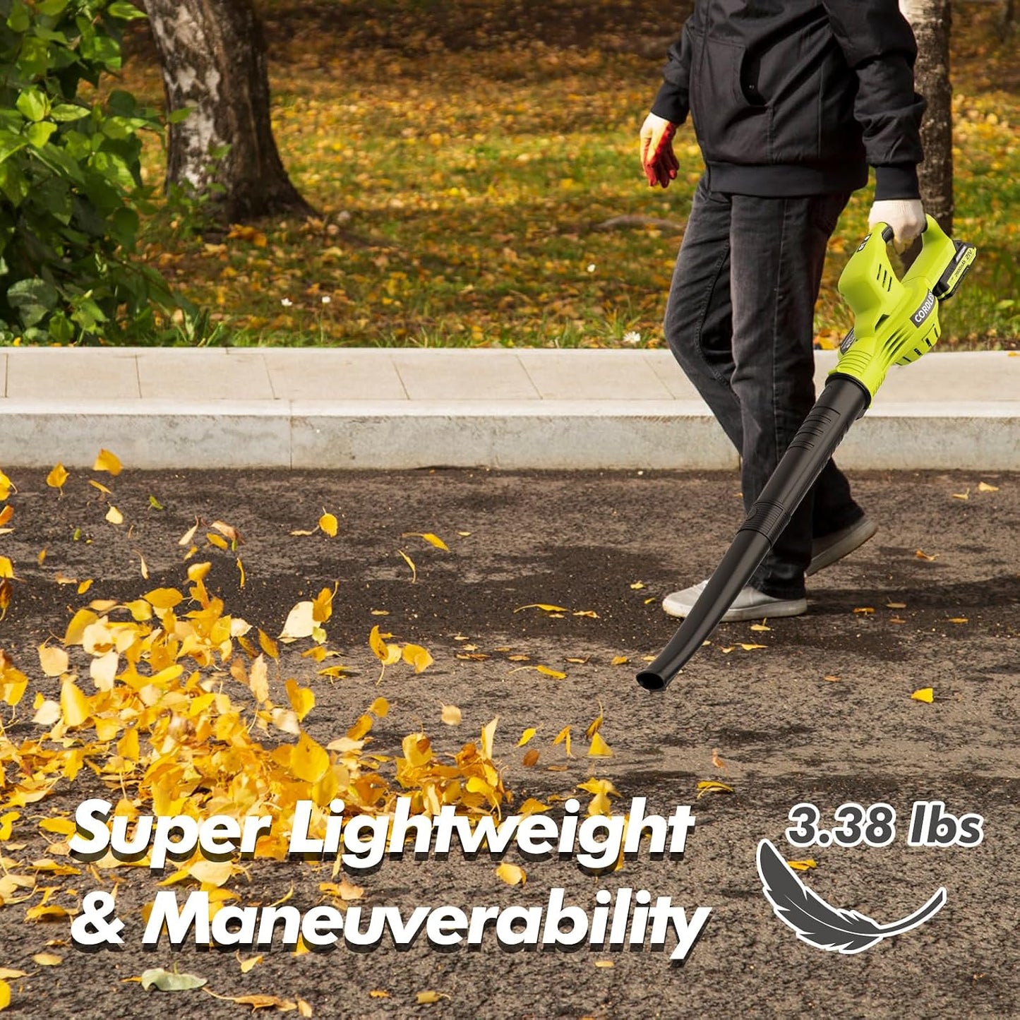 Leaf Blower Cordless 21V Electric with 2 Batteries and Charger Lightweight 2 Speed Mode Powerful Battery Powered Rechargeable Electric Leaf Blowers 2.0Ah Handheld for Lawn Care Yard and Patio Green