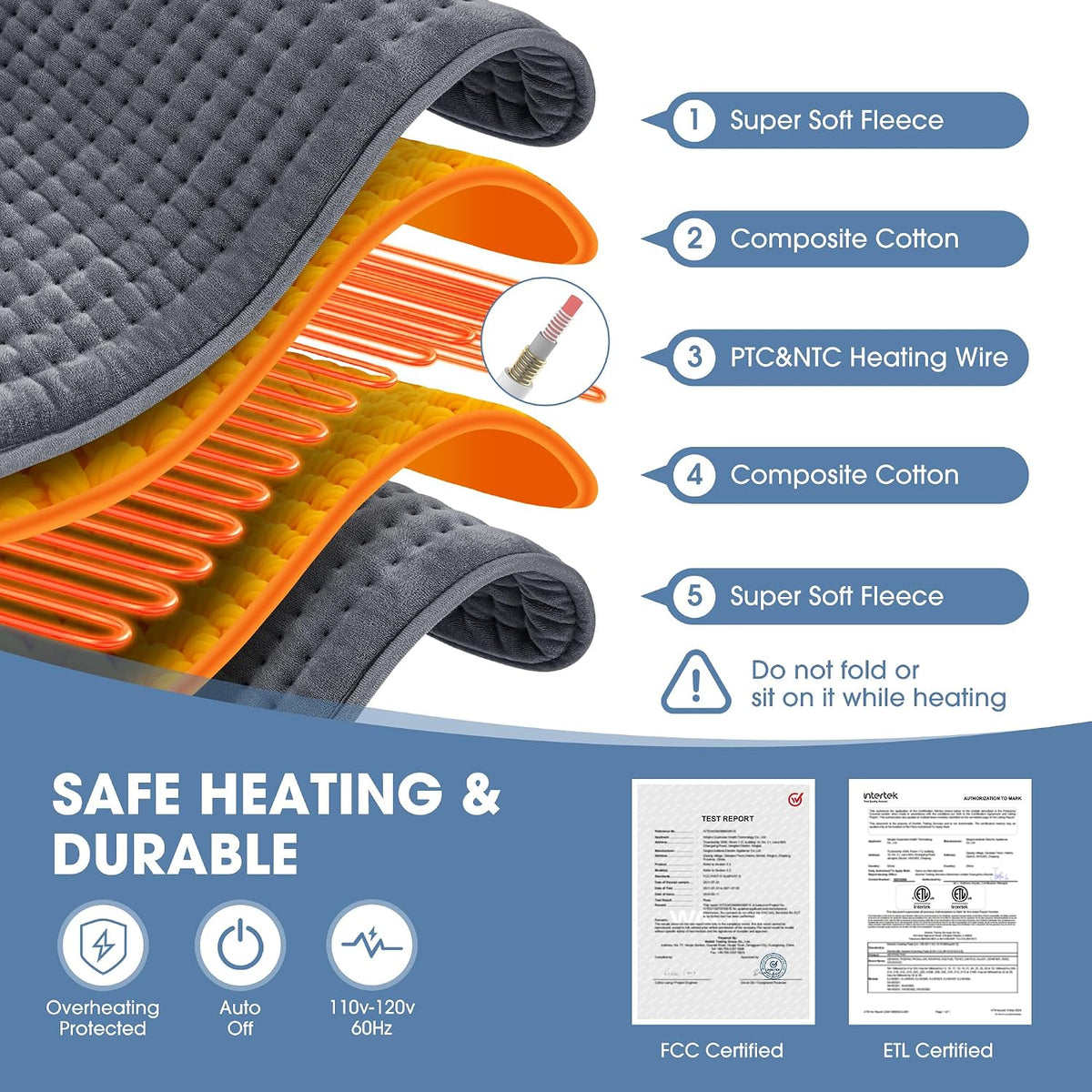 FluffyWarmth Electric Heating Pad for Back, Extra Large 17"x33", Ultra Soft