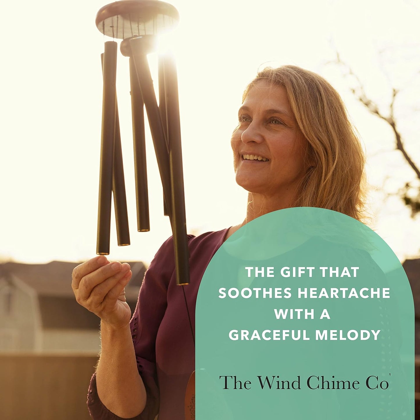 Memorial Wind Chimes with Sympathy Greeting Card, 32-Inch Outdoor Garden Wind Chime for Loss of a Loved One