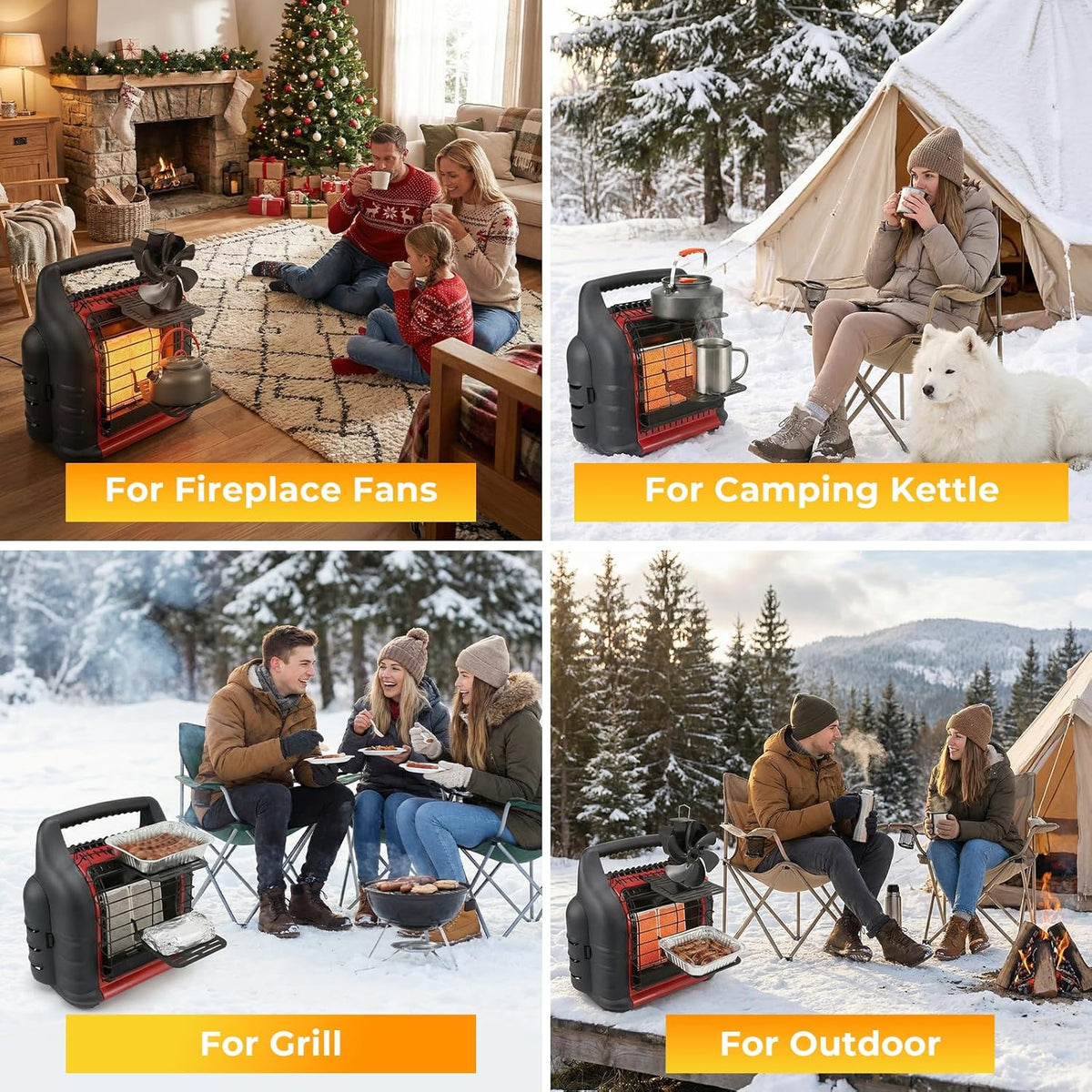2-Tiered Wood Stove Fan Bracket, Cooker Plate Grill Attachment, Multi-Purpose Heater Bracket Compatible with Heater Fireplace Fan/Heated Stuff Shelf, Stand for Heater, Outdoor Heater Accessories