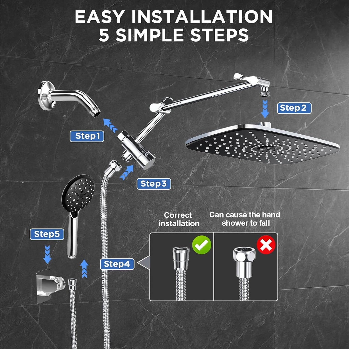 Veken 11.8" High Pressure Shower Head with Handheld, Metal Core Fittings