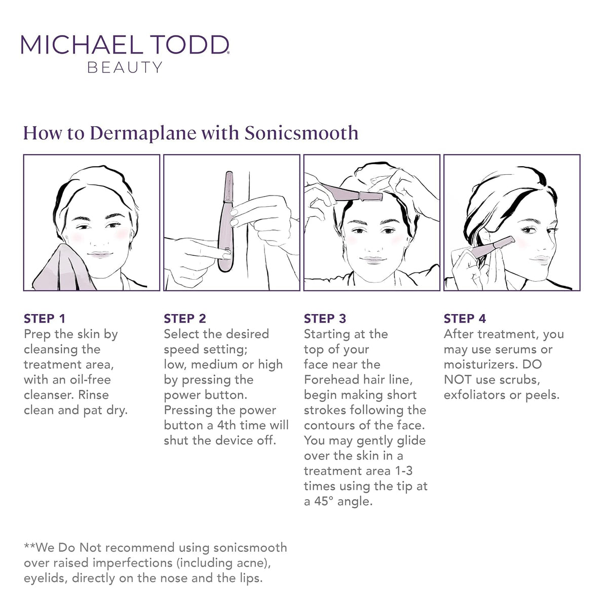 Michael Todd Beauty Sonicsmooth Dermaplane Razor for Women Face Dermaplaning System + Eyebrow Trimmer, Peach Fuzz Remover, 8 Weeks of Dermaplaning Blades
