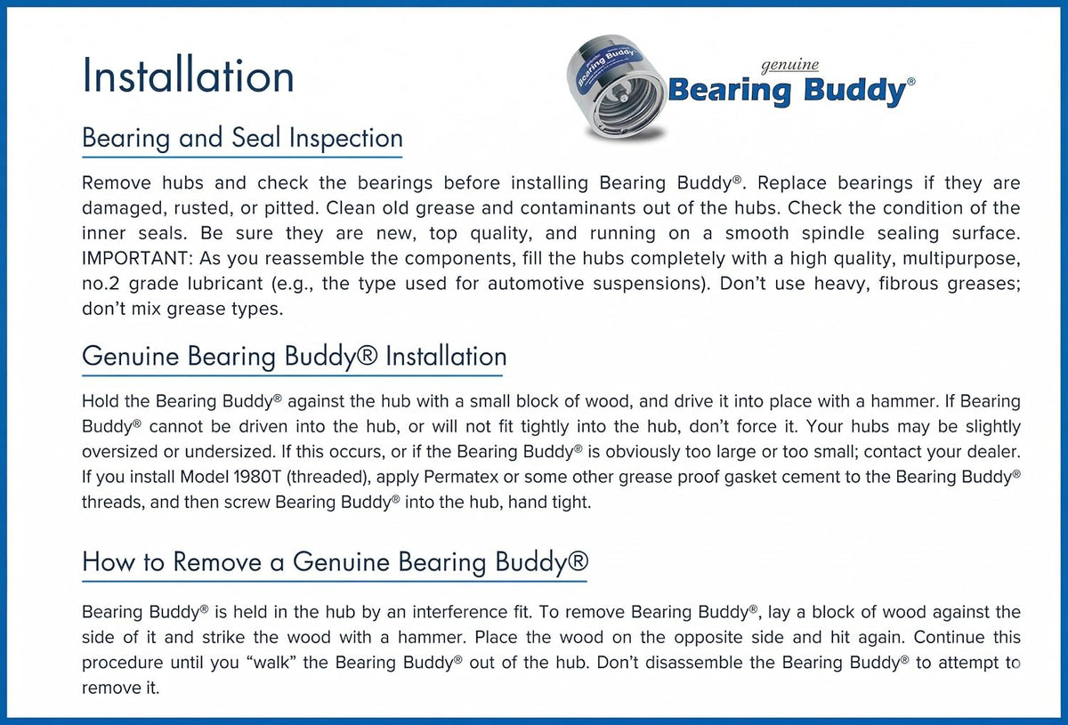 Bearing Buddy Model 1980A Chrome Wheel Bearing Protectors w/19Bra (2 Pairs) USA-Made Wheel Bearing Protectors with a Blue Visual Grease Indicator for Boats, RVs, & More. Fits Only Hubs w/ a 1.980” I.D.