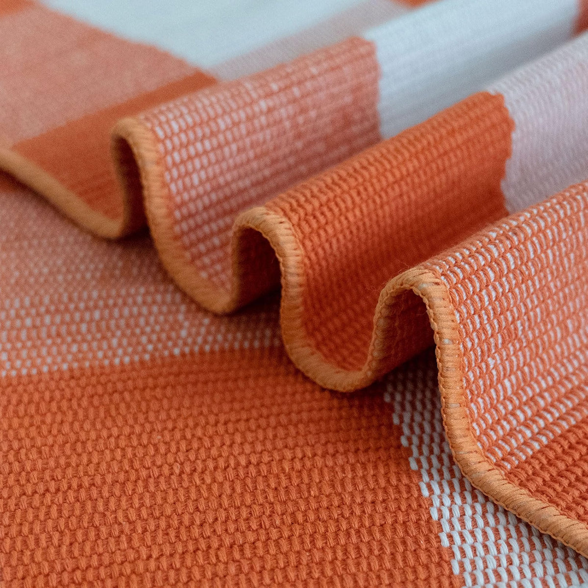 CAINANEL Fall Outdoor Rug, Orange & White Buffalo Plaid Cotton Hand-Woven Doormat, 27.5 x 43 Inch Washable Indoor Outdoor Rug for Front Door, Porch, Patio & Entryway