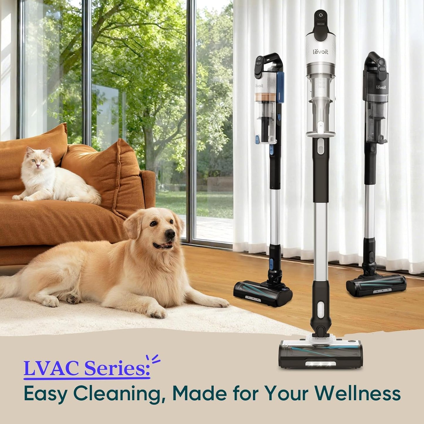 Levoit Cordless Vacuum Cleaner, Anti-Tangle for Pet Hair, Up to 50 Minutes Powerful Suction, Lightweight, Rechargeable, Versatile for Carpets & Hard Floors, 180° Lay-Flat Design, LVAC-200