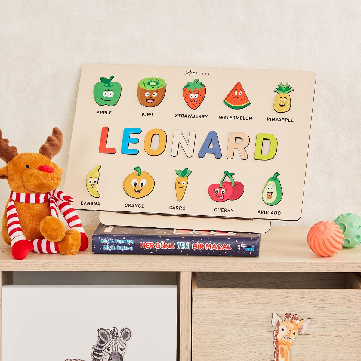 Tuiste Personalized Name Puzzle for Toddlers 1–3, Custom Wooden Montessori Learning Toy with Colorful Letters, 1st Birthday & Baby Shower Gift, Nursery Decor, Set 5