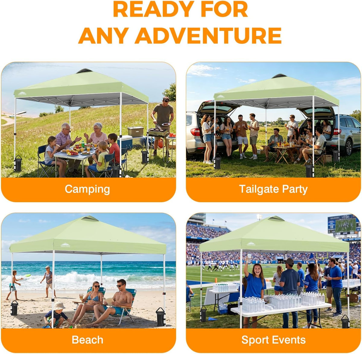 EAGLE PEAK 10x10 Pop Up Canopy Tent, Easy Setup Outdoor Canopy with Vented 150D Silver-Coated Top, Steel Frame, UPF 50+ Sun Protection & Weight Bags, Smoke Green
