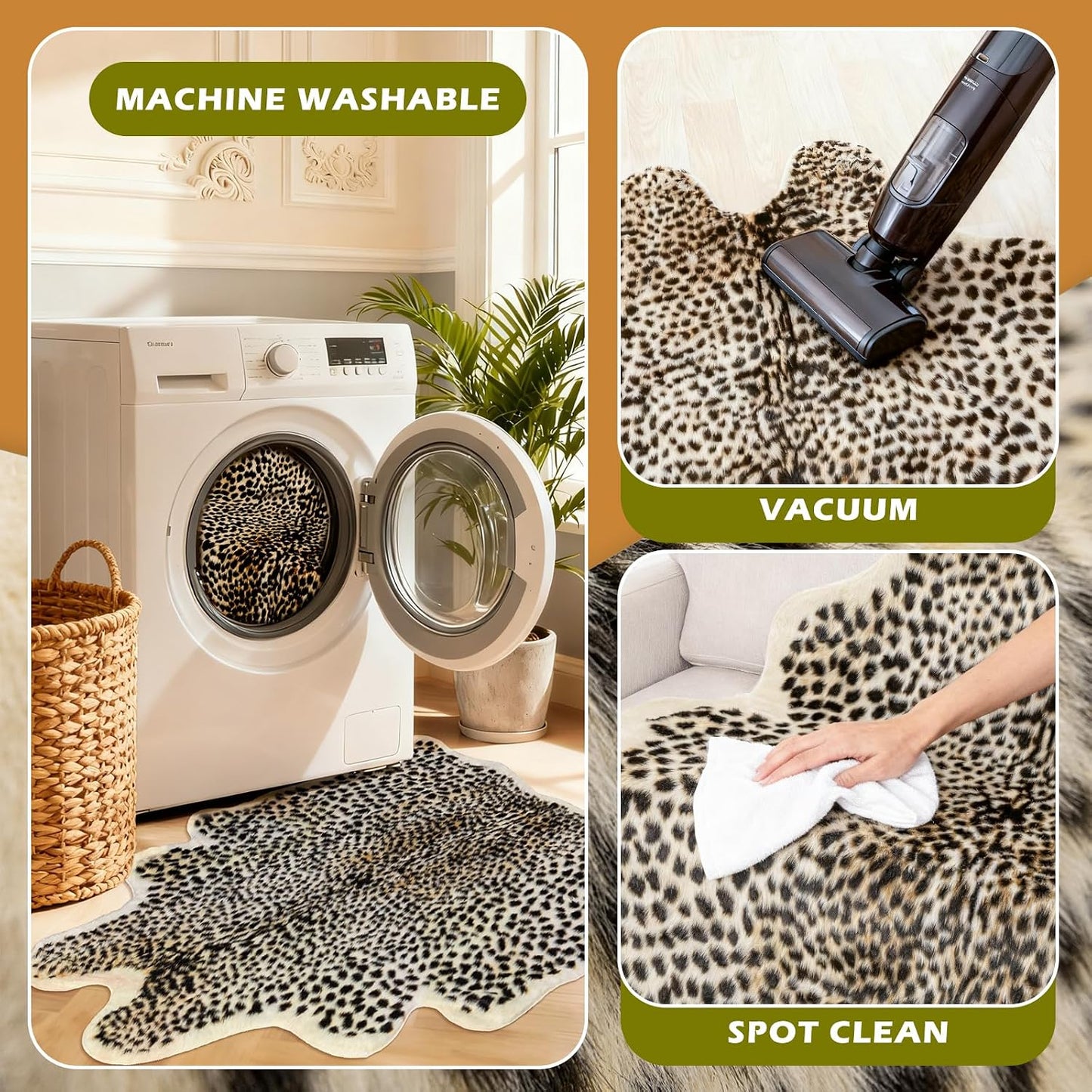 Leopard Print Rug, Cheetah Rugs 5.2x6.8ft Faux Cowhide Skin Animal Carpet