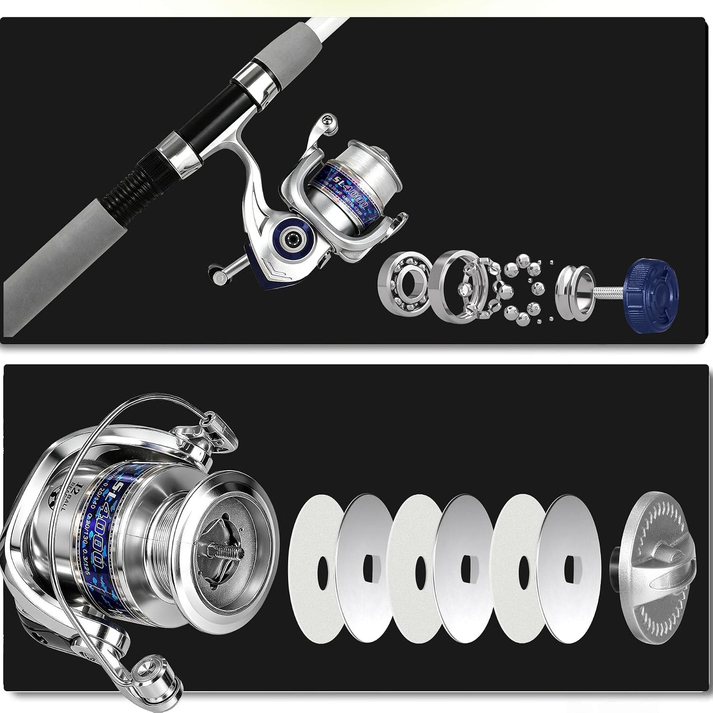 MNCIRISETOU Fishing Rod and Reel Combos 2-Pack, 6.5FT Telescopic Fishing Poles with Size 2000 Spinning Reels, Pre-Spooled 10 lb & 15 lb Monofilament Line, Accessories & Carry Bag