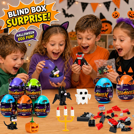 Cleboen Halloween Building Blocks Blind Eggs, 12-in-1 Haunted House Mini Building Block Sets, Surprise Eggs Party Favors for Kids Ages 6-12, Halloween Toys & Goodie Bag Stuffers