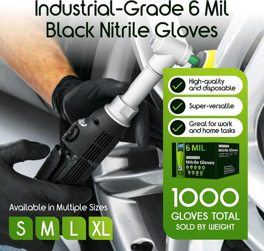 Inspire Black Nitrile Gloves HEAVY DUTY 6 Mil Nitrile Chemical Resistant Medical Cooking Cleaning Disposable Black Gloves