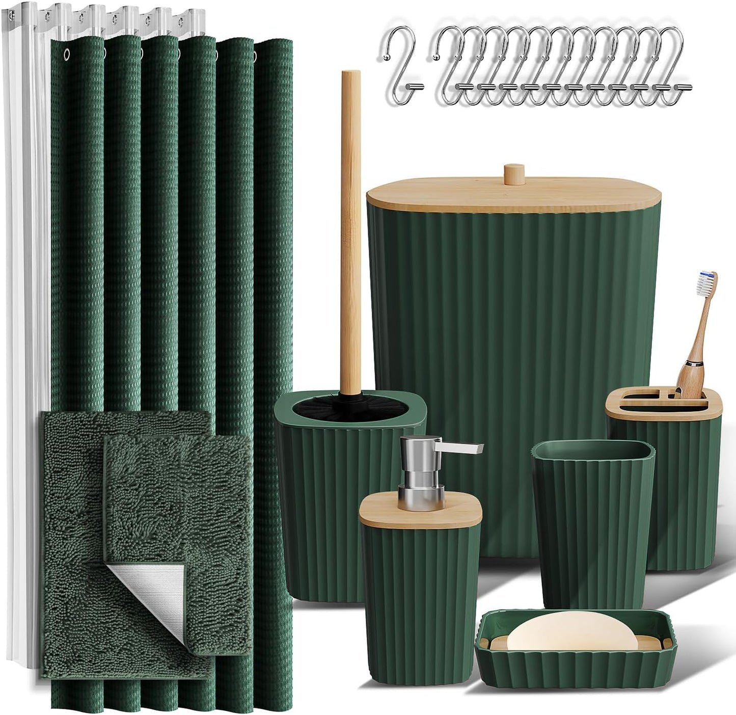 Clara Clark Black Bathroom Set, Shower Curtain Set, Bathroom Accessory Set