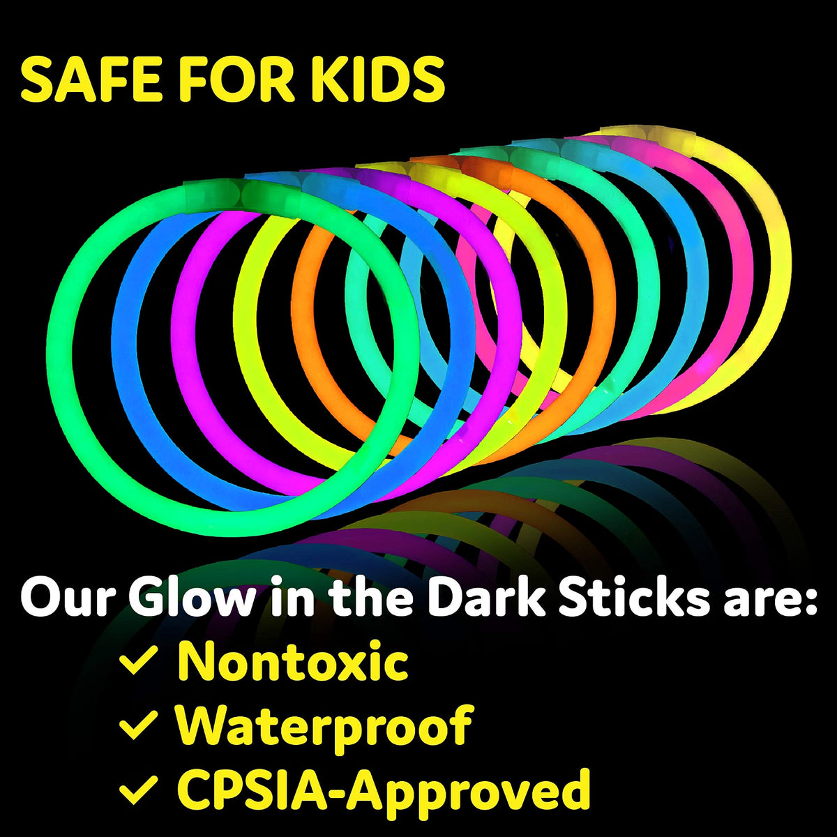 PartySticks Glow Sticks Party Supplies 100-Pack, 8-Inch Multicolor Glow Sticks with Connectors, Waterproof Light-Up Party Favors, Glow Bracelets & Necklaces