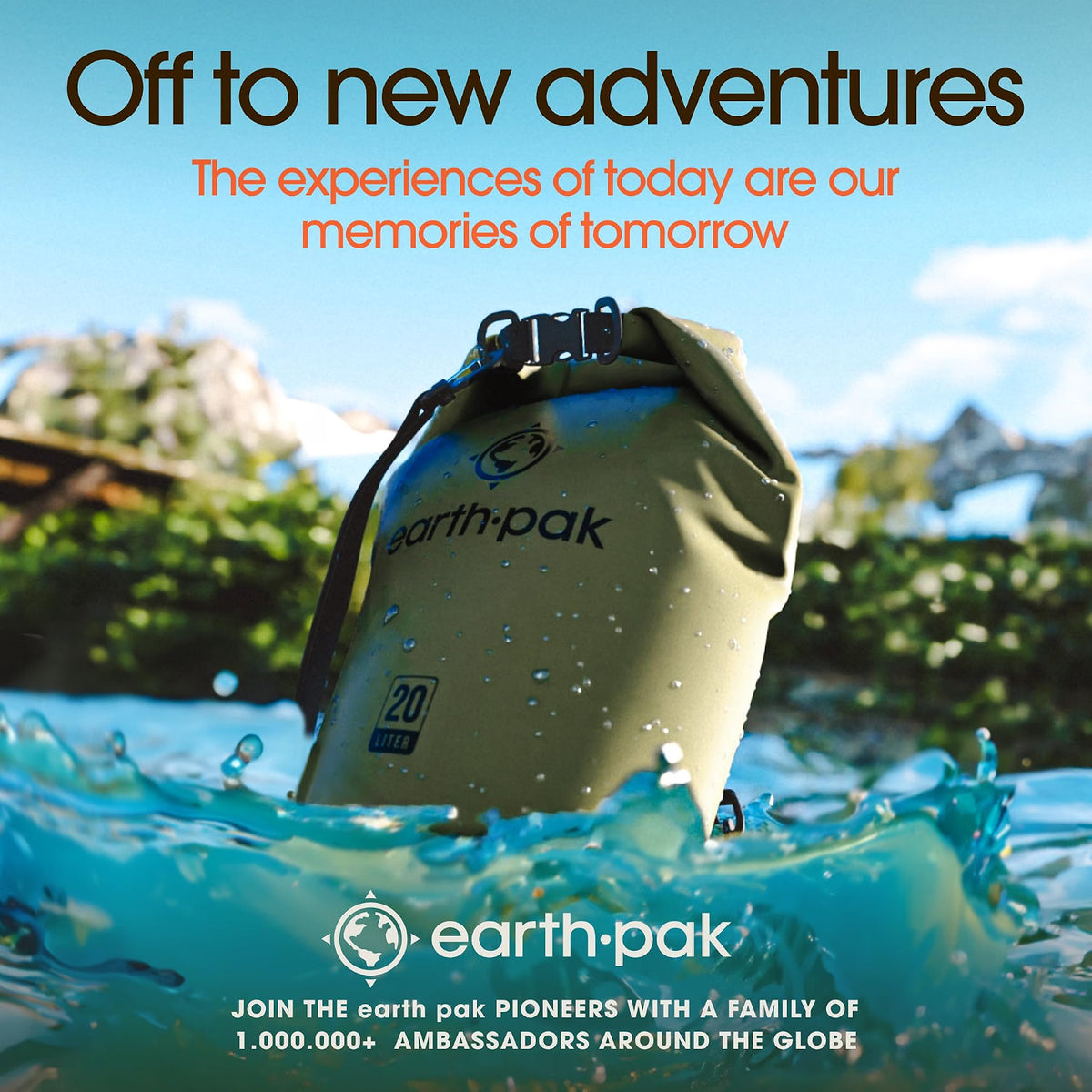 Earth Pak 20L Waterproof Dry Bag with Phone Case, Forest Green