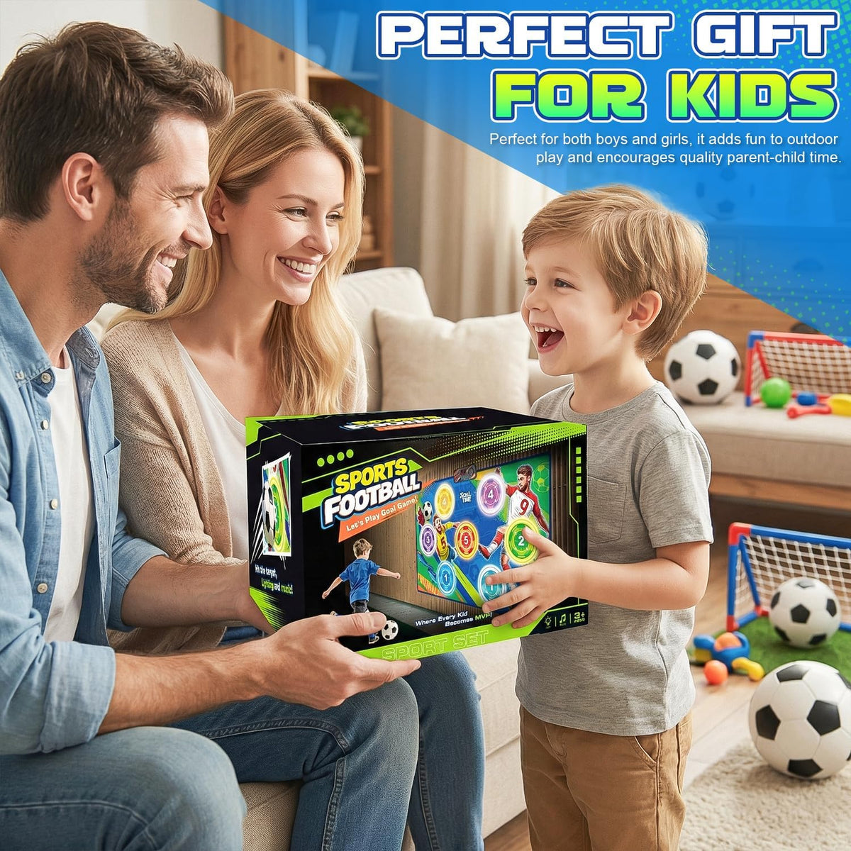 TPCSCH Electronic Soccer Scoring Game for Kids, 3 Game Modes, Real-Time Score Display, Soccer Toss Target with 2 Soft Balls, Indoor Outdoor Soccer Toy, Ages 3–12