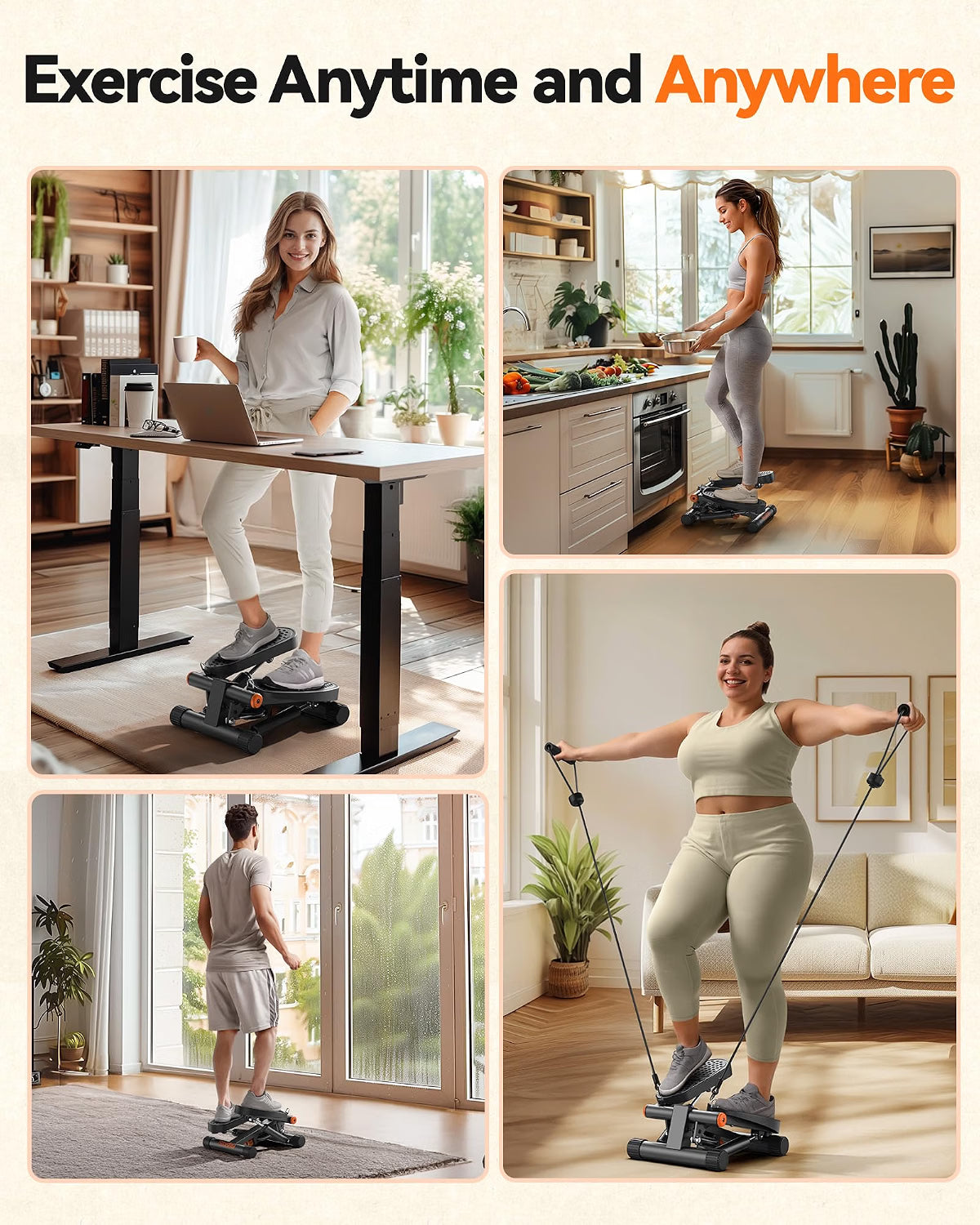 Niceday Mini Stepper for Exercise at Home, 300 LBS Capacity Stair Stepper with Resistance Bands, Hydraulic Resistance, LCD Monitor & Adjustable Stride, Gray