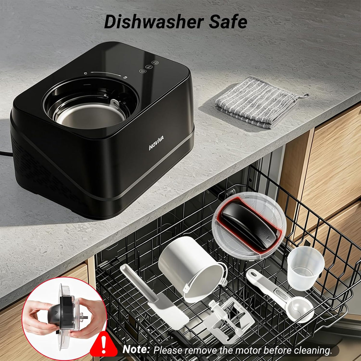 Inoviva Ice Cream Maker Automatic 1.7 Pt, No Pre-Freezing,Built-In Compressor, Digital Display & Timer,3 Presets, Makes ice cream, Gelato, Perfect for home & party, IM001