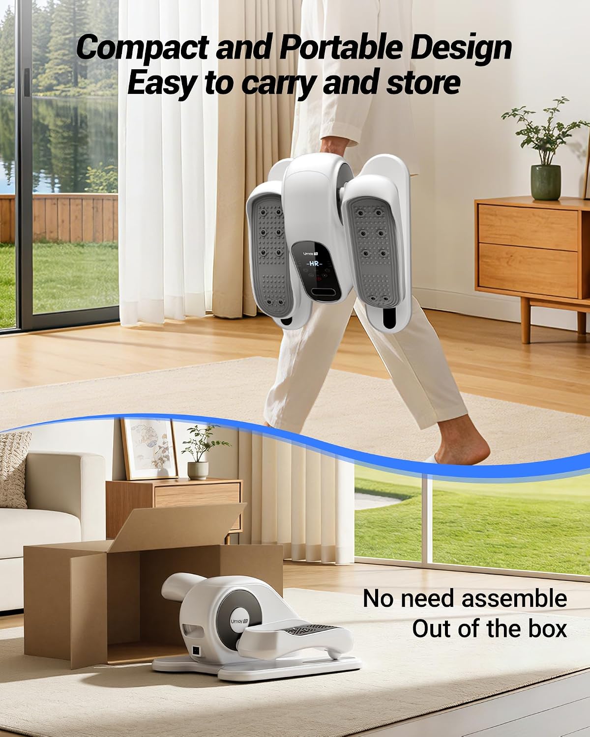 UMAY Under Desk Elliptical Eclipse Leg Exerciser Electric as seen on TV Foot Pedal Peddler Seated Exercise Machine for Seniors 12 Level Speeds Manual Auto Mode with Remote for Home Office