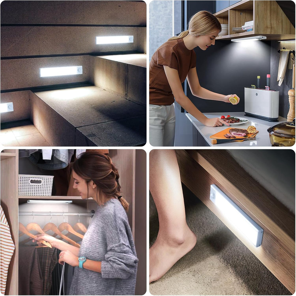 6 Pack Under Cabinet Lighting, 32 LED Motion Sensor Light Indoor Rechargeable Magnetic Closet Lights Battery Operated, Under Counter Lights for Kitchen, Wardrobe, Hallway, Stairs White Light