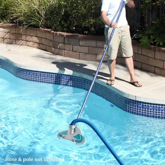POOLWHALE Weighted Triangular Pool Vacuum Head with Brush, 13-Inch ABS Pool Cleaner with Wheels, Side Brushes & EZ Clip Handle, for Vinyl Liner, Above Ground & Inground Pools