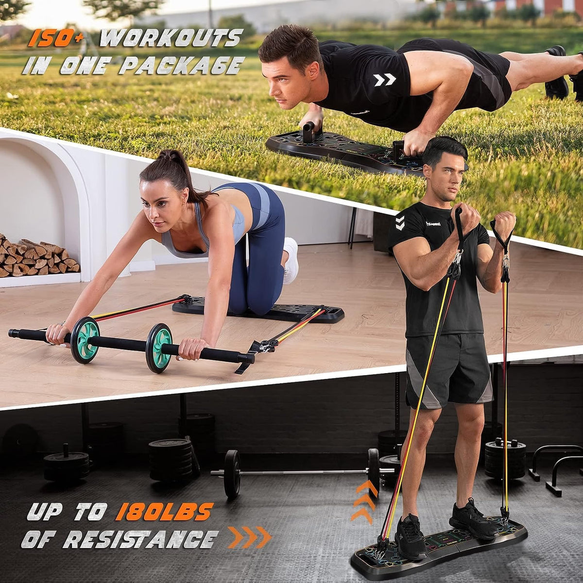 LALAHIGH 36-in-1 Push-Up Board Home Gym Equipment with Ab Roller Wheel & Resistance Bands, Foldable Full-Body Strength Training System for Men & Women, Black