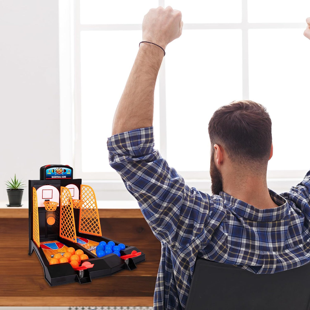 Gamie Mini Basketball Game with 20 Mini Balls, Tabletop Basketball Game Set with 2 Competitive Lanes & Built-In Score Tracker, Indoor Desk Game for Kids & Adults