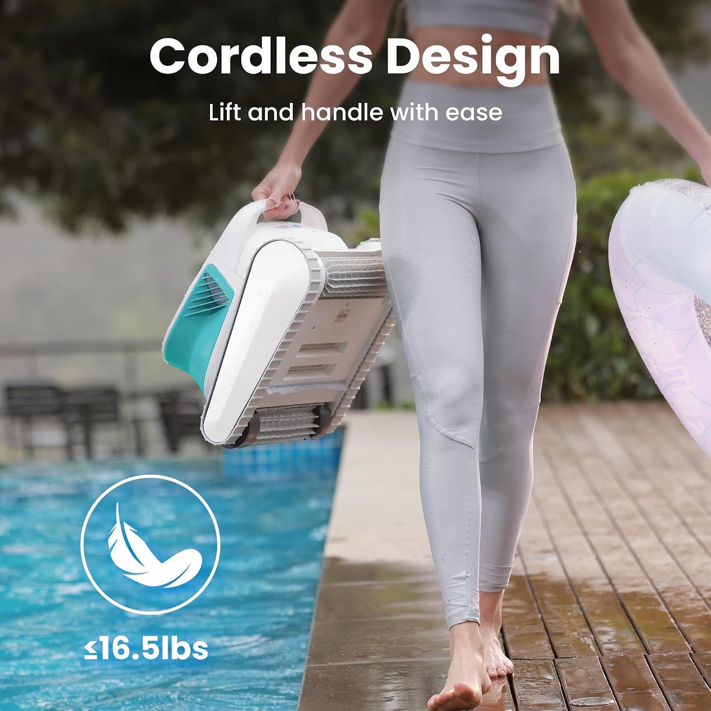 Hydro 3 Cordless Pool Vacuum, 5070 GPH Robotic Pool Cleaner with 200-Minute Runtime, Wall-to-Waterline Cleaning, 4.1L Filter Basket for Above Ground Pools, Green