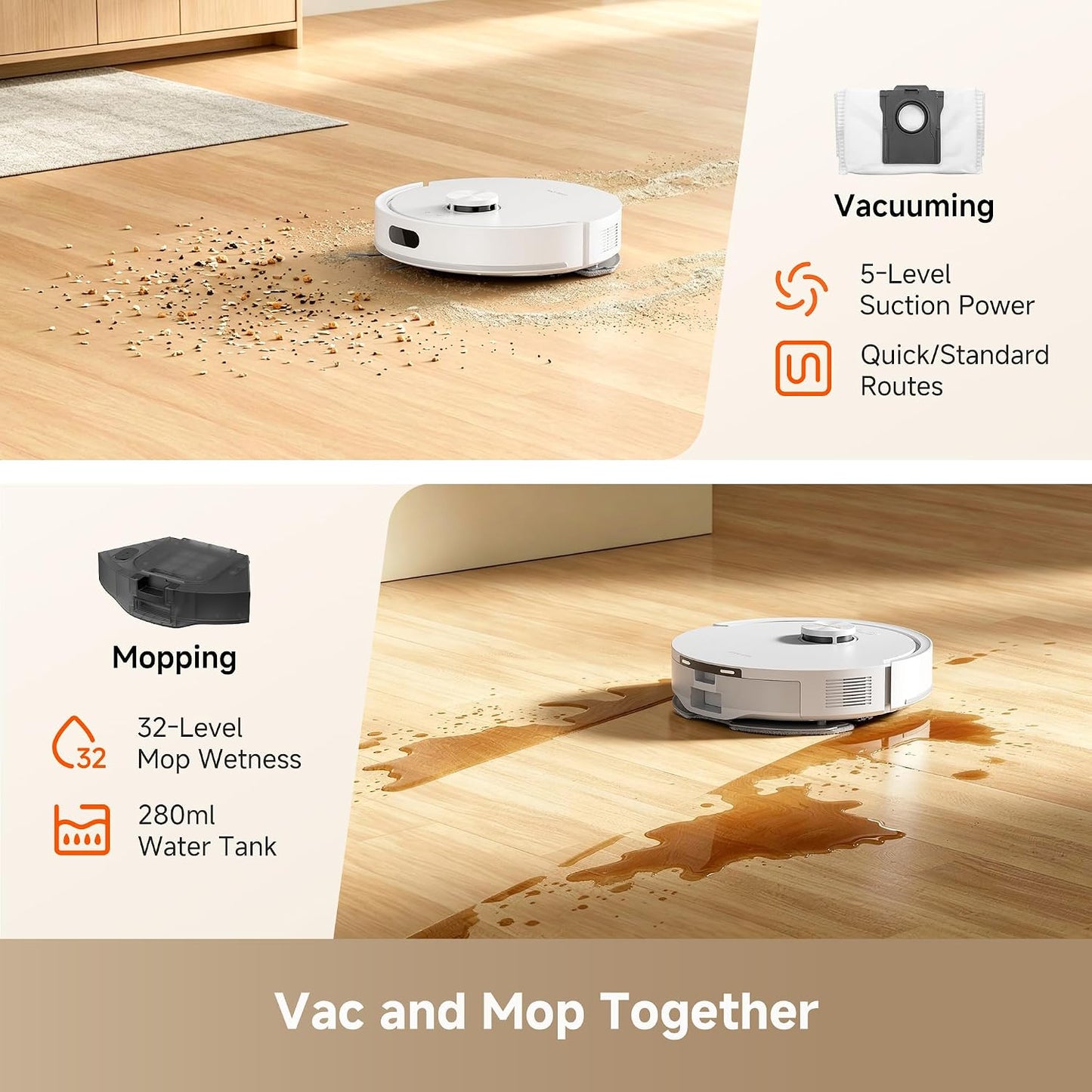 dreame D20 Air Plus Robot Vacuum and Mop, 20,000Pa Powerful Suction 120-Day Self-Emptying with 4L Dust Bag, Anti-Tangling Tech, Edge-to-Corner Cleaning, Deep Carpet Cleaning, 360° Navigation