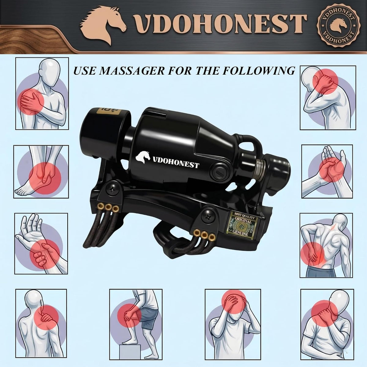 VDOHONEST Powerful Double-Speed Floating Action Full Body Massager, Corded Electric Handheld Percussion Massager, Black