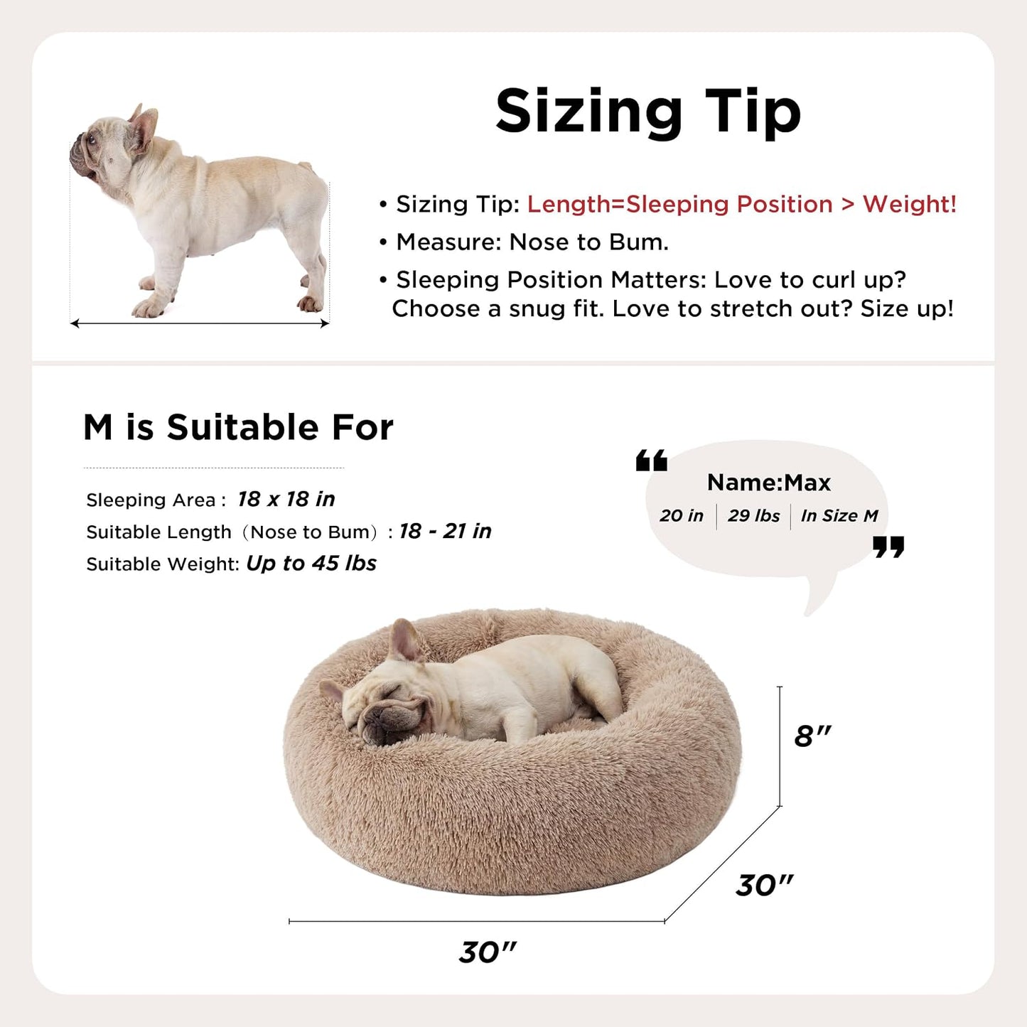 Bedsure Calming Dog Bed Medium Size, 30-Inch Donut Washable Pet Bed, Round Plush Dog Bed with Raised Rim & Non-Skid Bottom, Camel
