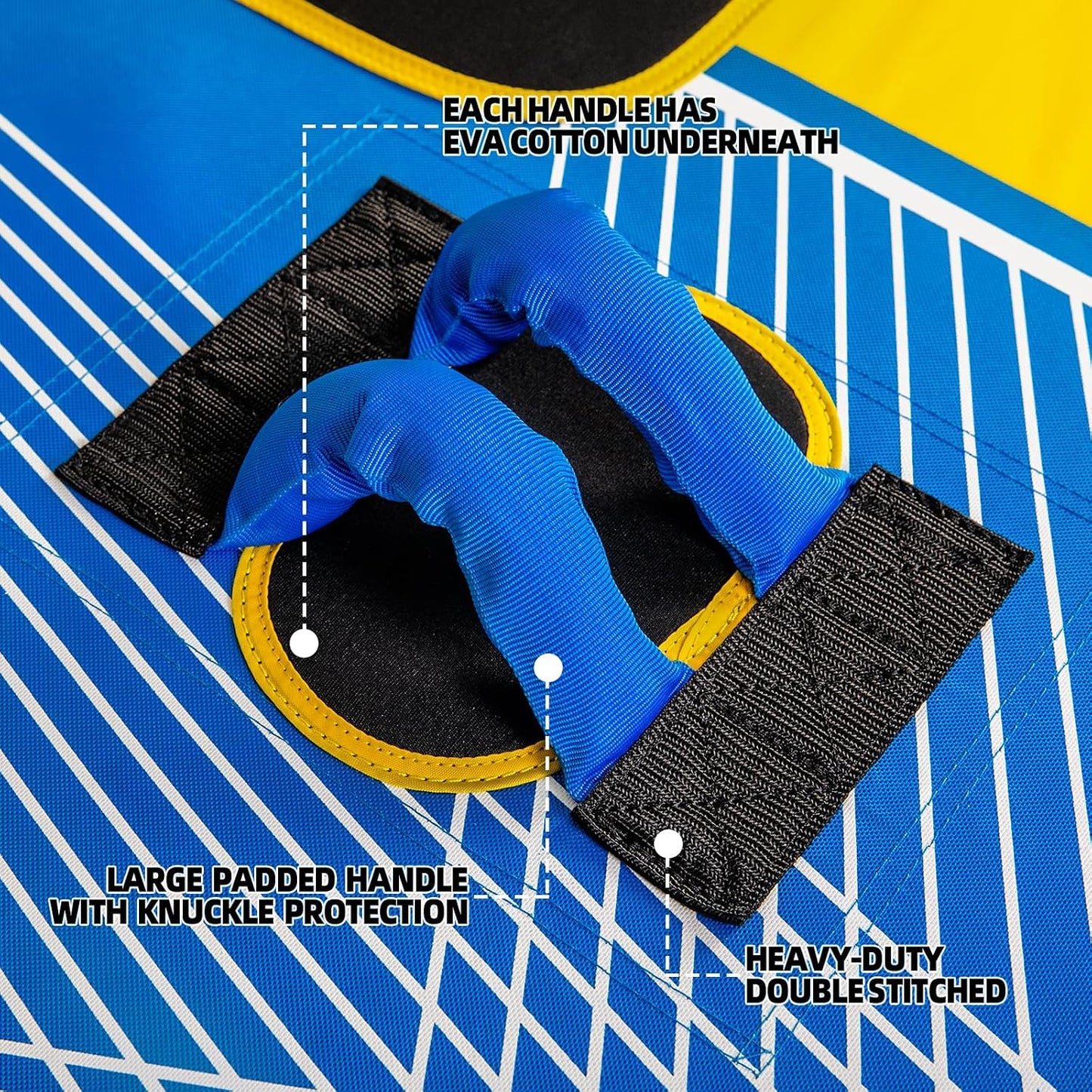 KMJETNIVY Towable Tube for Boating, 1–3 Person Inflatable Boat Tube with 510 lb Capacity, Heavy-Duty 840D Nylon Cover, EVA Foam Handles, Front & Rear Tow Points, Multicolor Blue