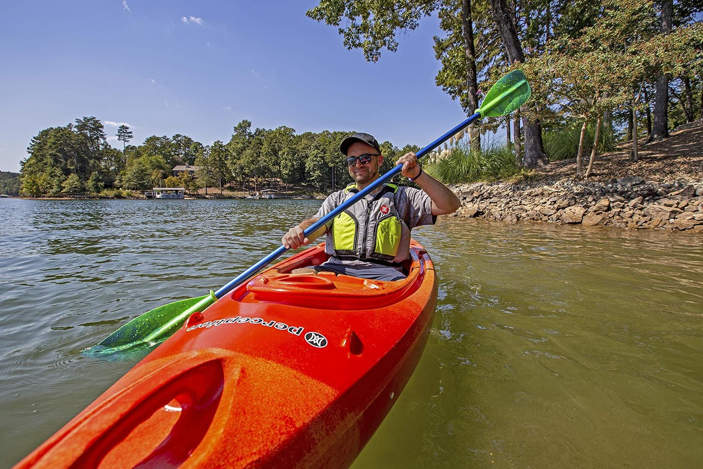 Perception Flash 9.5 Sit-Inside Kayak, 9.5-Foot Recreational Kayak with Rod Holders and Rear Storage, 325 lb Capacity, Sunset