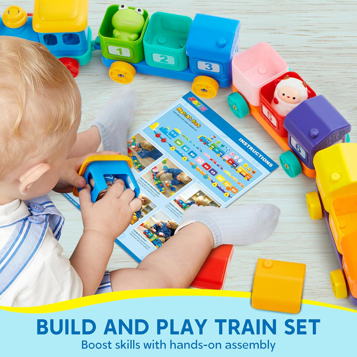 Play-Act Montessori Learning Farm Train Toy for Toddlers 1-3 Years, Counting, Matching & Sorting Train Set with 9 Farm Animals, 10 Numbered Barns & 4 Colorful Wagons
