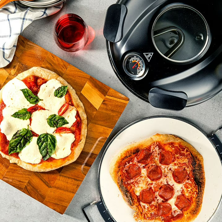 PIEZANO 12-Inch Electric Stone-Baked Pizza Oven, 800°F Countertop Pizza Maker with Ceramic Baking Stone, Dual Temperature Control, Viewing Window & Thermometer