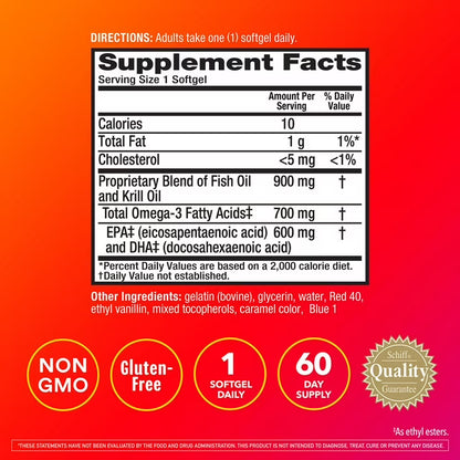 MegaRed Omega-3 Fish & Krill Oil Advanced Softgels, 900mg, 60 Ct.