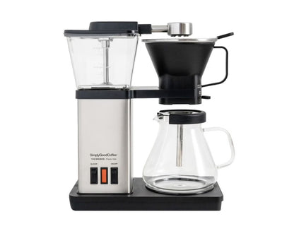 Simply Good Coffee Plastic-Free Blooming Coffee Maker | 8-Cup Automatic Brewer with Glass Carafe