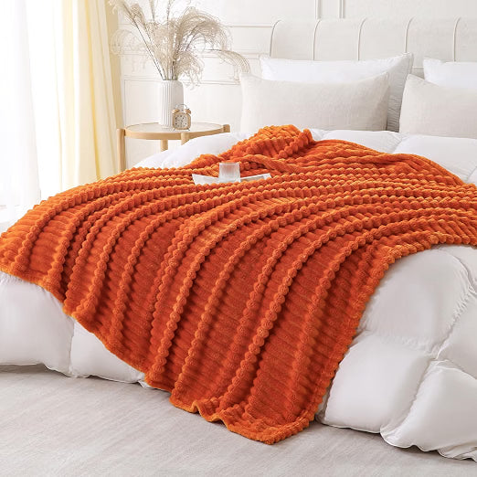 YIICKO Orange Striped Throw Blanket, 50x60", Soft Fleece