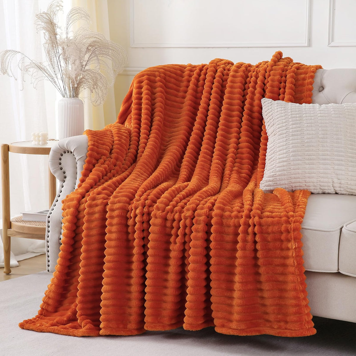 YIICKO Orange Striped Throw Blanket, 50x60", Soft Fleece
