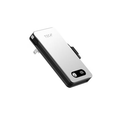 Tech Squared 10,000mAh Power Bank with Built-In USB-C Cable, AC Wall Plug, USB-A & USB-C Ports, LCD Battery Display & Lightning Adapter