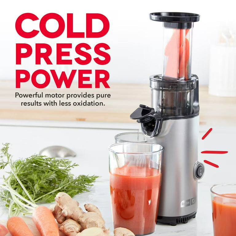Dash Compact Cold Press Power Juicer, Compact Slow Juicer with Pulp Separation, 16-Oz Capacity, Almond & Cashew Milk Maker