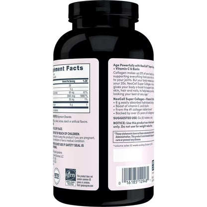 NeoCell Grassfed Collagen Peptides + Vitamin C & Biotin Caplets, 360 Count, 6,000 mg Collagen Peptides with Vitamin C & Biotin