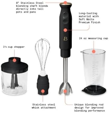 Beau-tiful 2-Speed Immersion Blender that includes a Chopper & Measuring Cup, (Black Sesame)