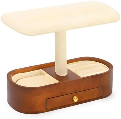 Oirlv Solid Wood Watch Stand with Drawer, T-Bar Watch Holder & Jewelry Organizer for Men and Women, Bracelet, Bangle, Ring & Earring Display, Creamy White