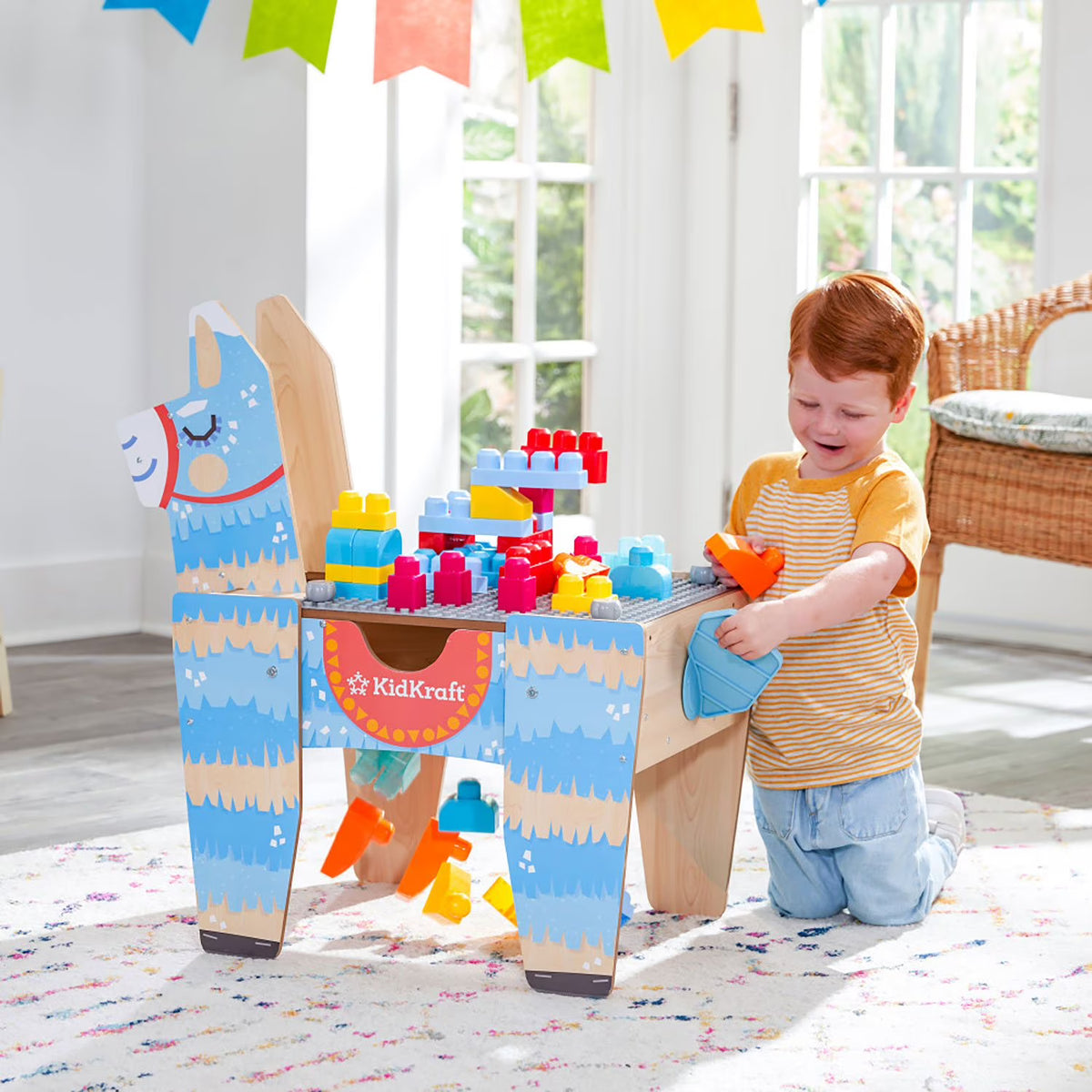 KidKraft Llama Pinata Building Bricks Table with 50 Blocks