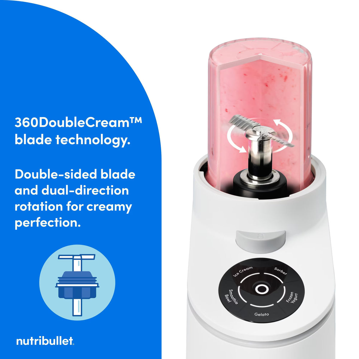nutribullet Chill Ice Cream Maker, Frozen Dessert Maker with 5 Preset Programs, 2 Pint Cups & Lids for Ice Cream, Sorbet, Gelato, Smoothie Bowls & Frozen Yogurt