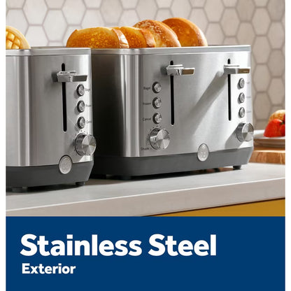 GE 4-Slice Stainless Steel Toaster, Extra Wide Slots, 7 Shade Settings