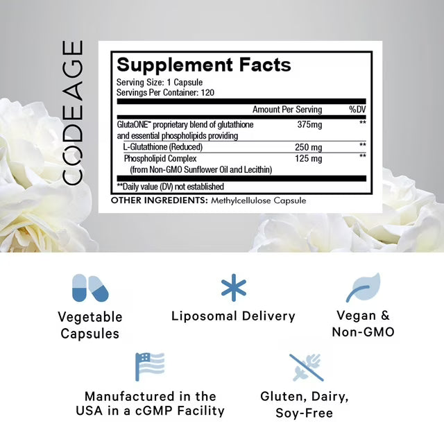 Codeage Liposomal Glutathione Antioxidant Capsules, 250mg, 120 Ct.