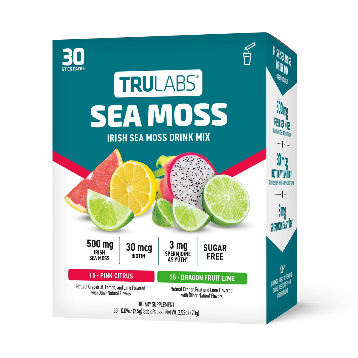 TruLabs Sea Moss Drink Mix Powder, Pink Citrus & Dragon Fruit Lime, 30 Ct.